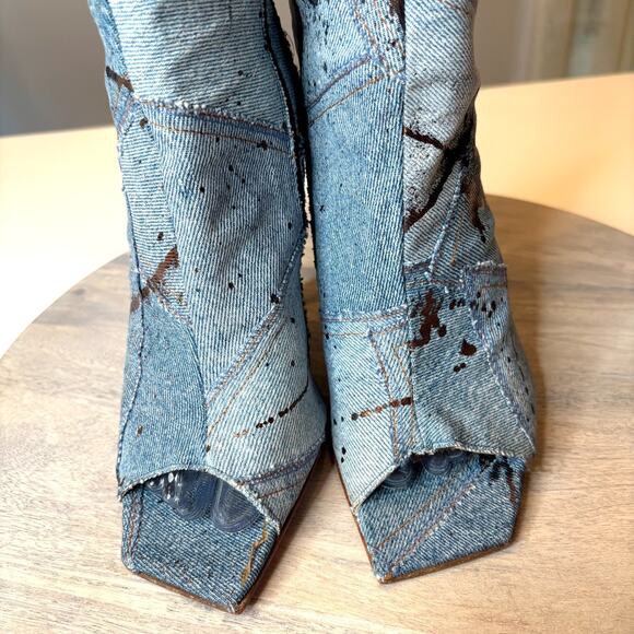 Gianmarco Lorenzi Women's Distressed Denim Boots Heels EU Size 39 US Size 8.5 - Picture 6 of 13